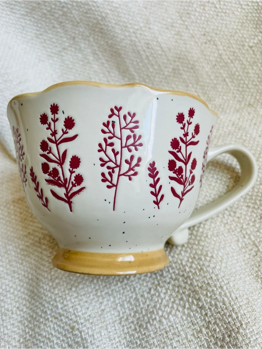 Floral Red Wildflowers Rustic Ceramic Mug NWT